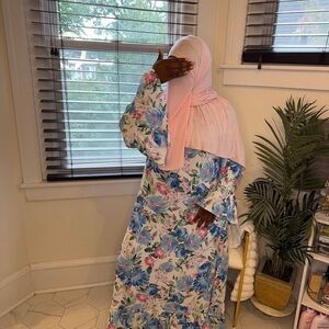 Floral Maxi Dress with Pink and Blue Accents